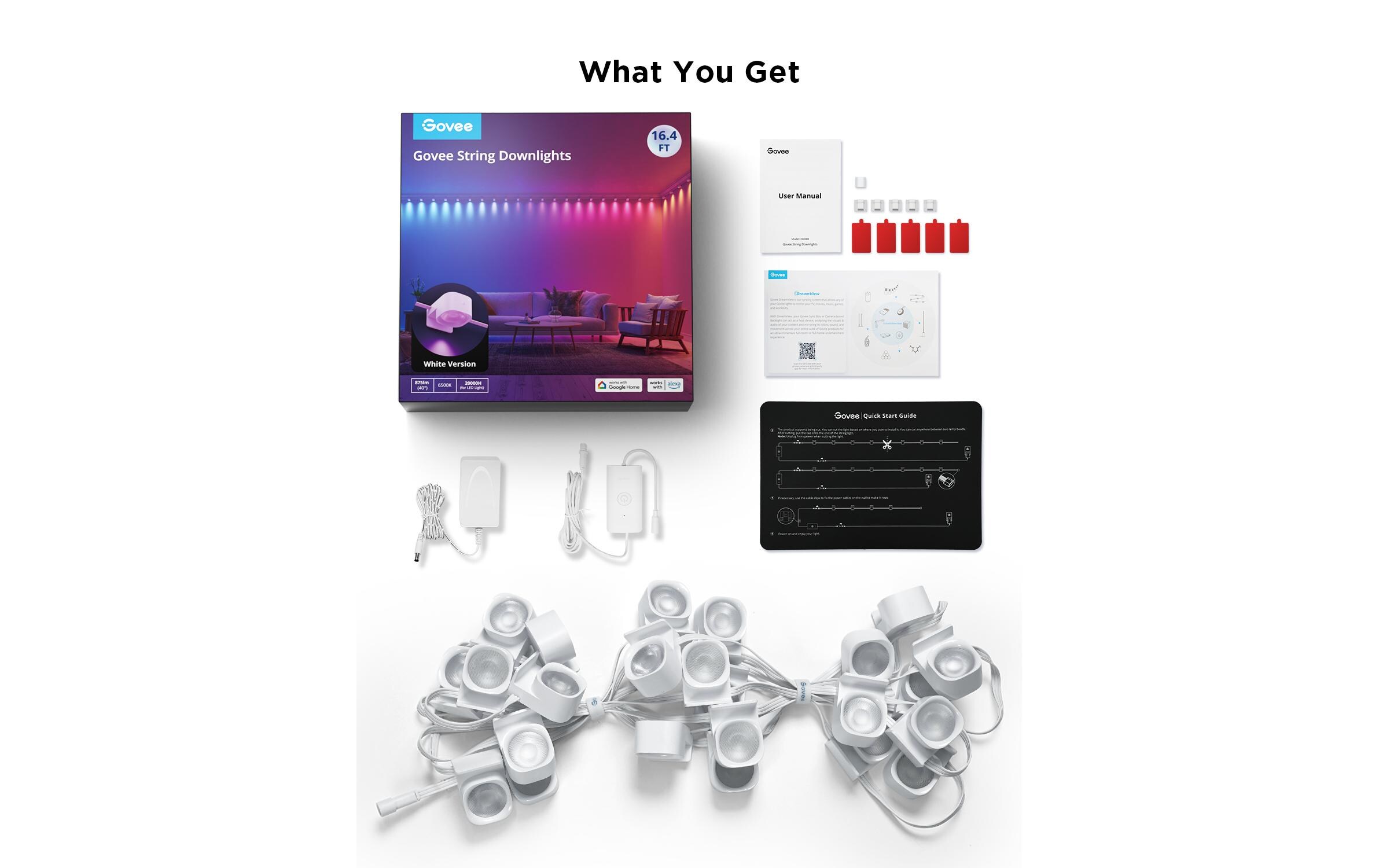 LED String-Downlights, RGBIC, 3 mSmarte LED-Lichterkette/Deckenleuchte mit RGBIC-Segmentfarben