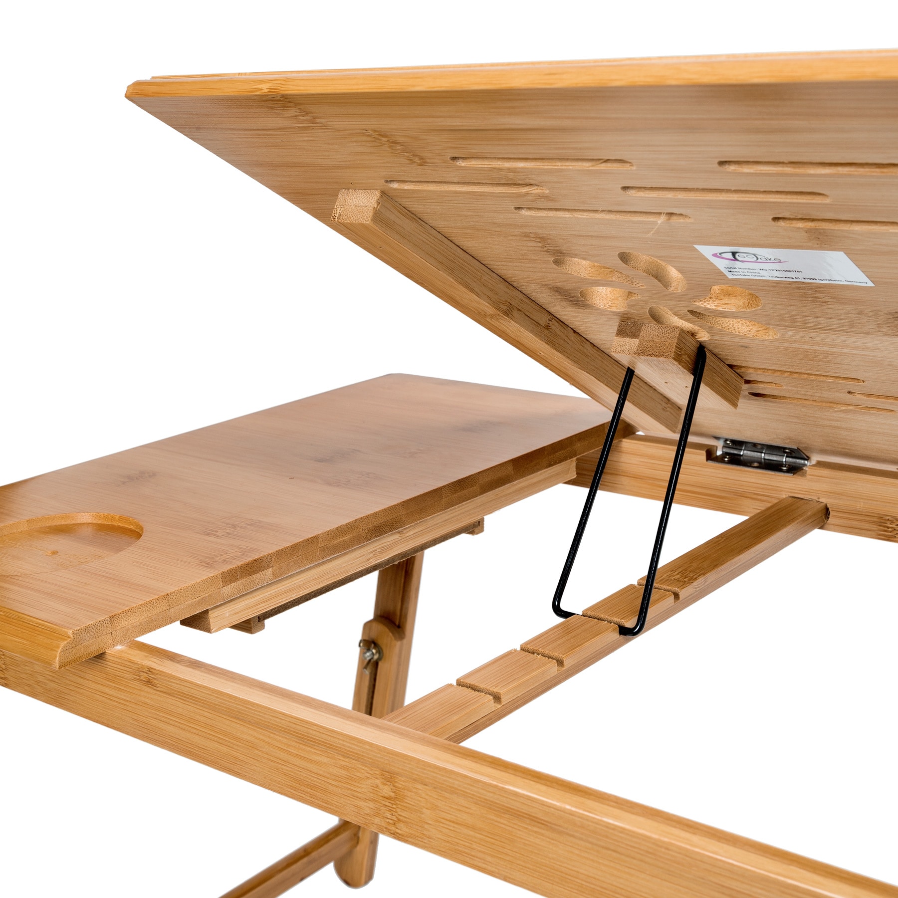 tectake® Laptoptisch, aus Bambus, klappbar und höhenverstellbar, ideale Belüftung, 55 x 35 x 26 cm