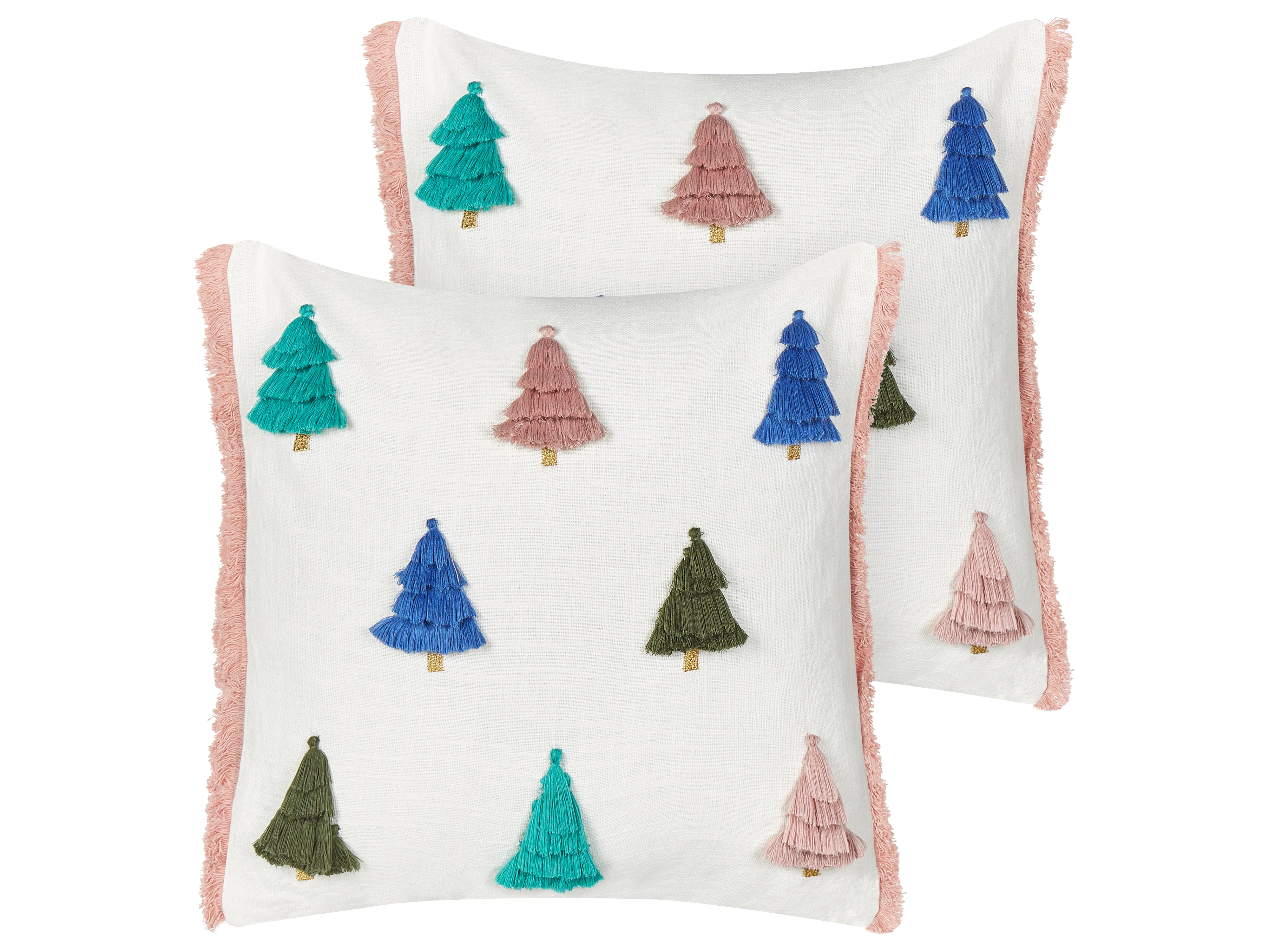 Set van 2 sierkussens SKIMMIA Katoen 45 x 45 cm Wit kerstmotief