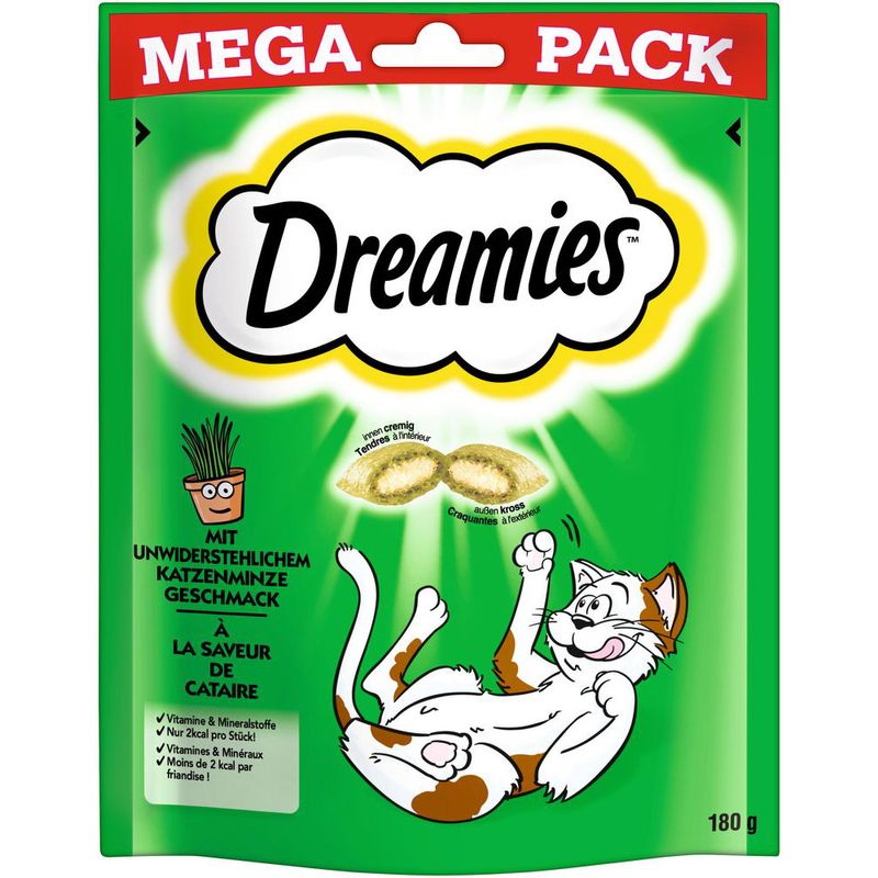 Friandises Dreamies Catisfactions maxi format, herbe à chat