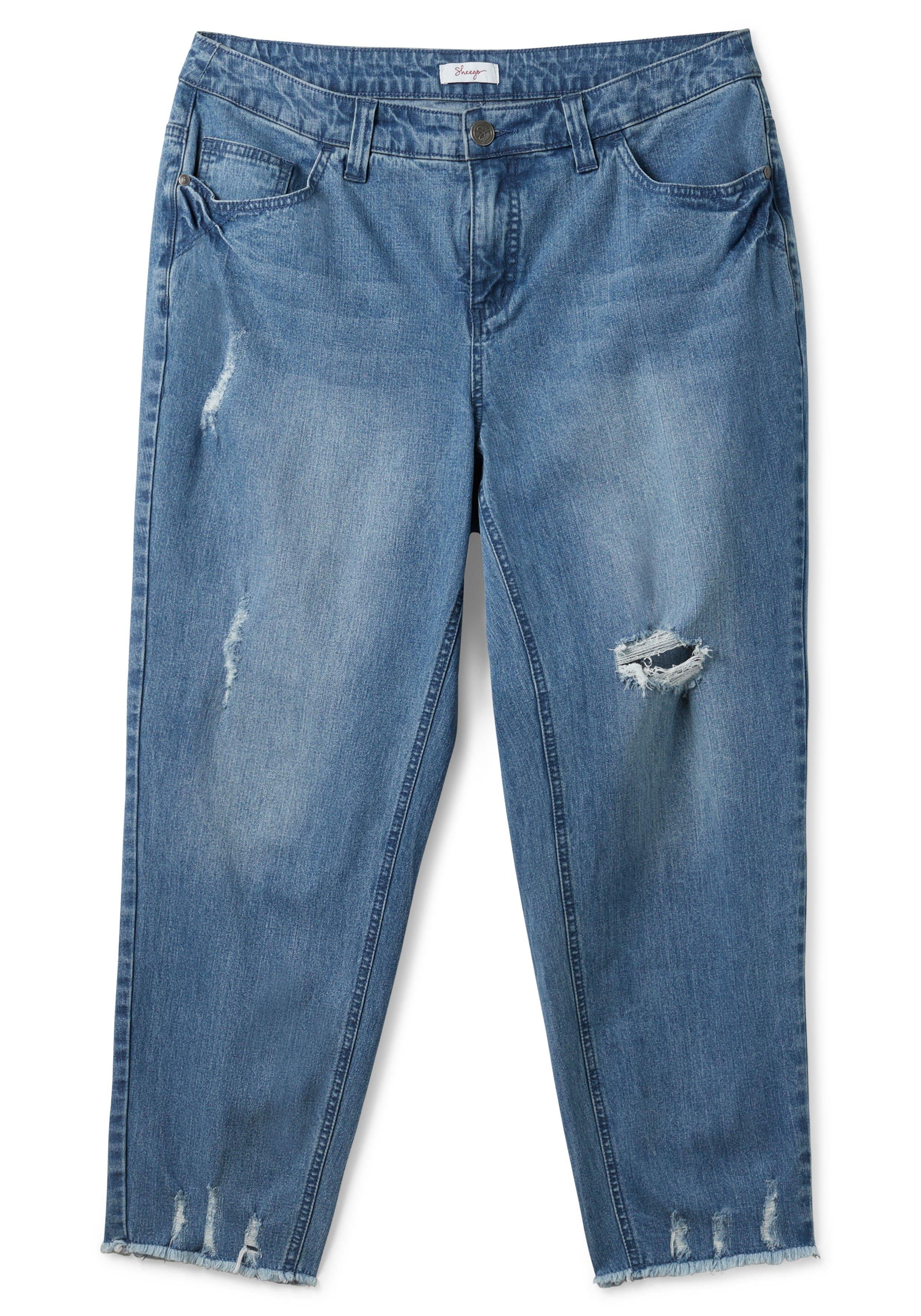 Schmale 7/8-Jeans mit Destroyed-Effekten