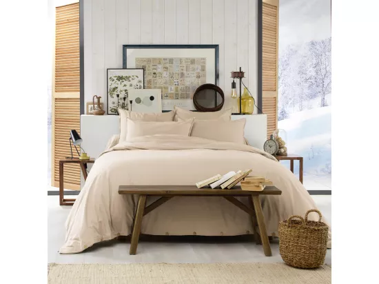 HEDDA - Housse de Couette 260x240cm Flanelle de Coton Coloris Sable
