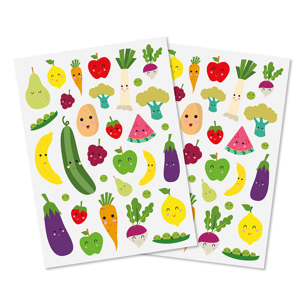 Lot de 64 gommettes fruits et légumes