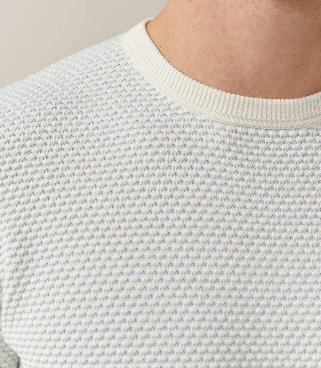 Pull col rond ciel-blanc 