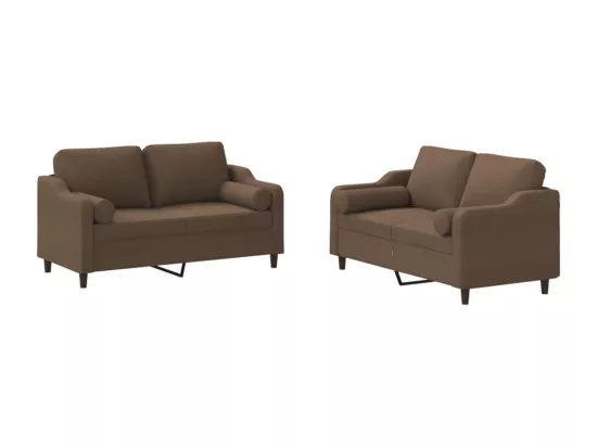 Ensemble de canapés 2 pcs avec coussins marron tissu