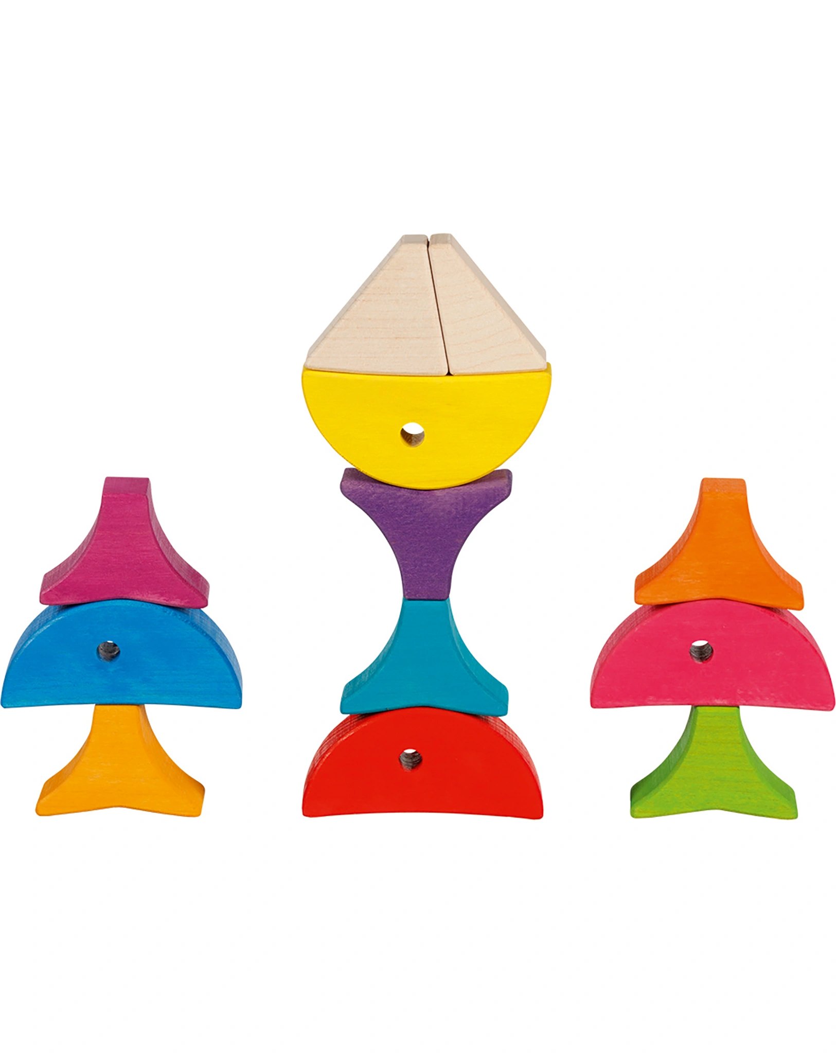 Bausteinkasten 6 BUNTE FISCHE aus Holz