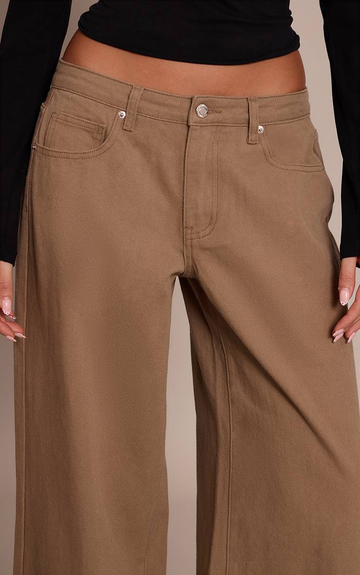 Vert Olive Jean Boyfriend Taille Basse À Jambe Large