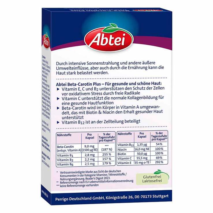 Abtei Beta-Carotin Plus Hautaktive B-Vitamine Kapseln , 50 St