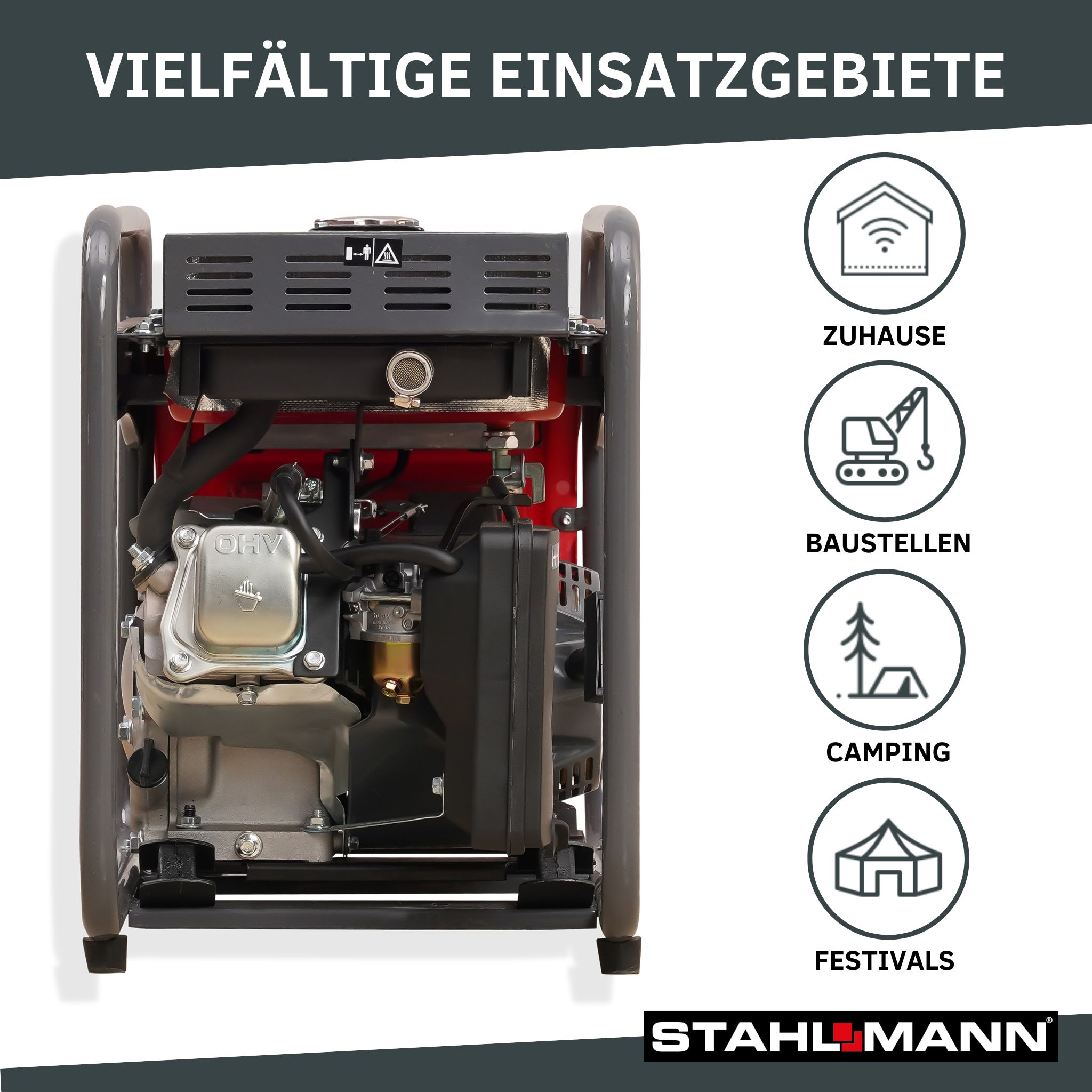 Stahlmann Inverter Stromerzeuger Stromgenerator GP3800I, 3800 Watt, Notstromaggregat Benzin - leise und kraftvoll, Stromaggregat oder Generator optimal für Hausversorgung