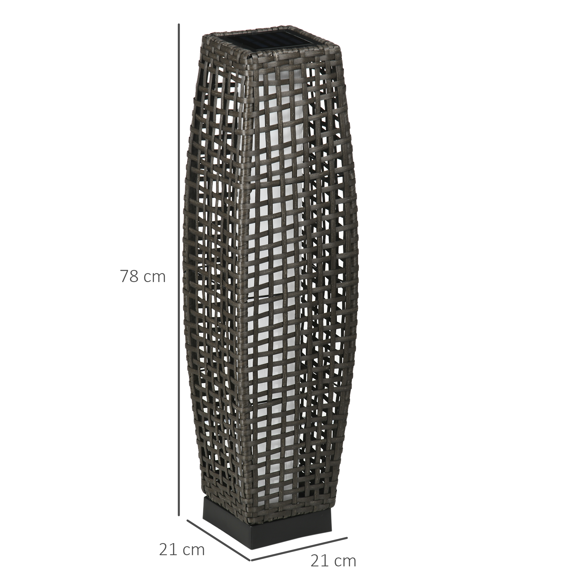 Luminária de jardim Outsunny em rattan sintético, luz solar externa com LEDs, liga/desliga automático para terraço, varanda e pátio, 21x21x78 cm, cinza