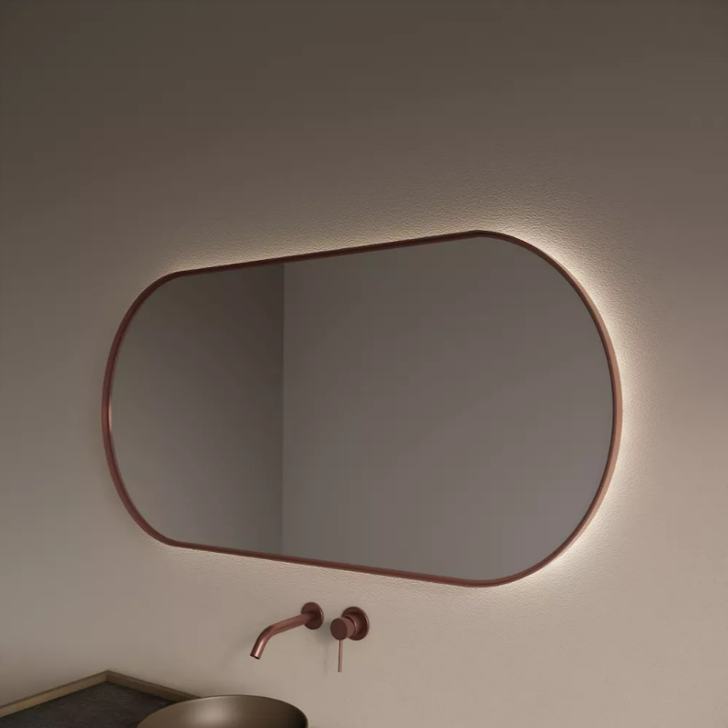 Gliss Design Aura spiegel met LED-verlichting 100x70cm rosé koper