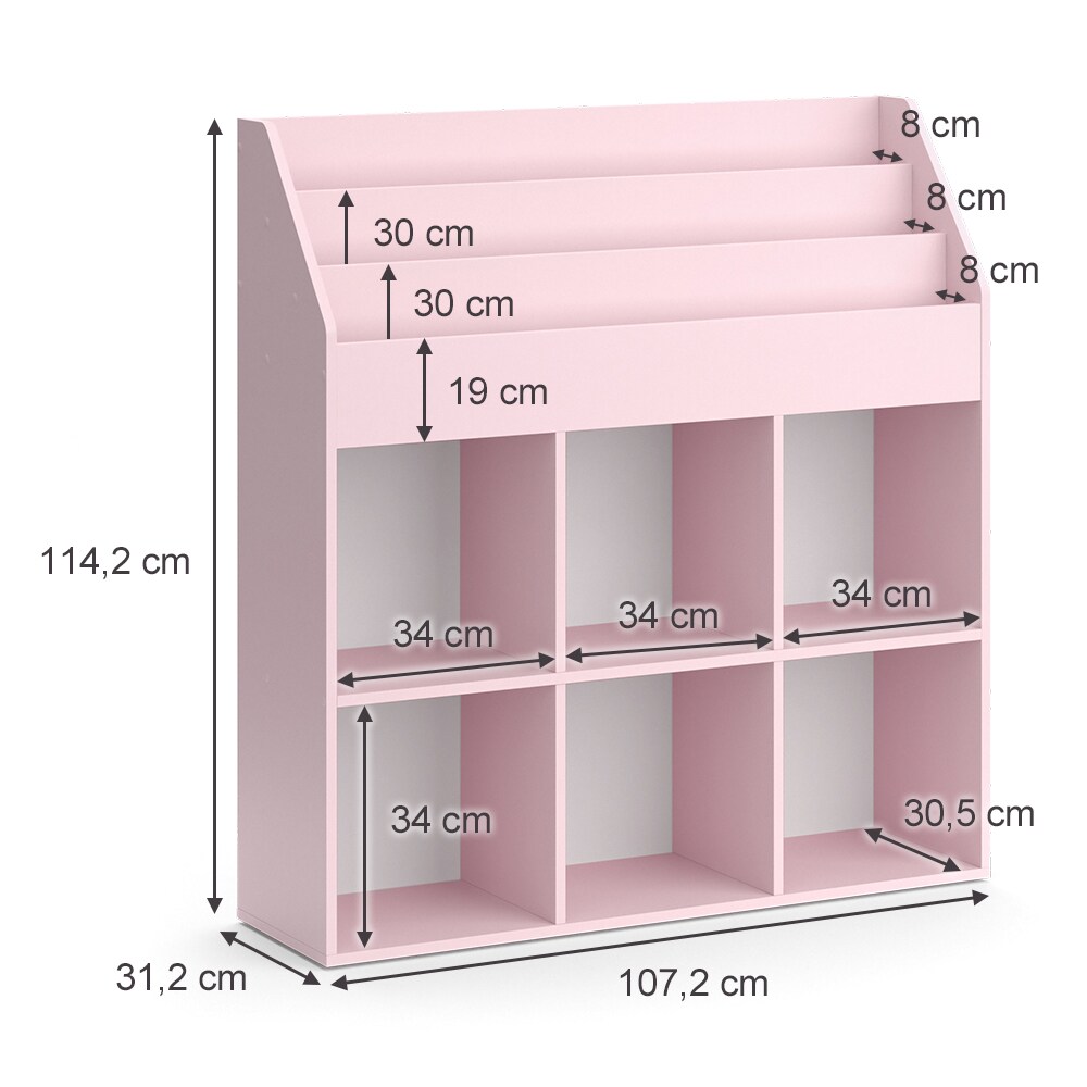 Vicco Kinderbücherregal Luigi 107 x 114 cm, Rosa, Kinderzimmerregal, offene Fächer