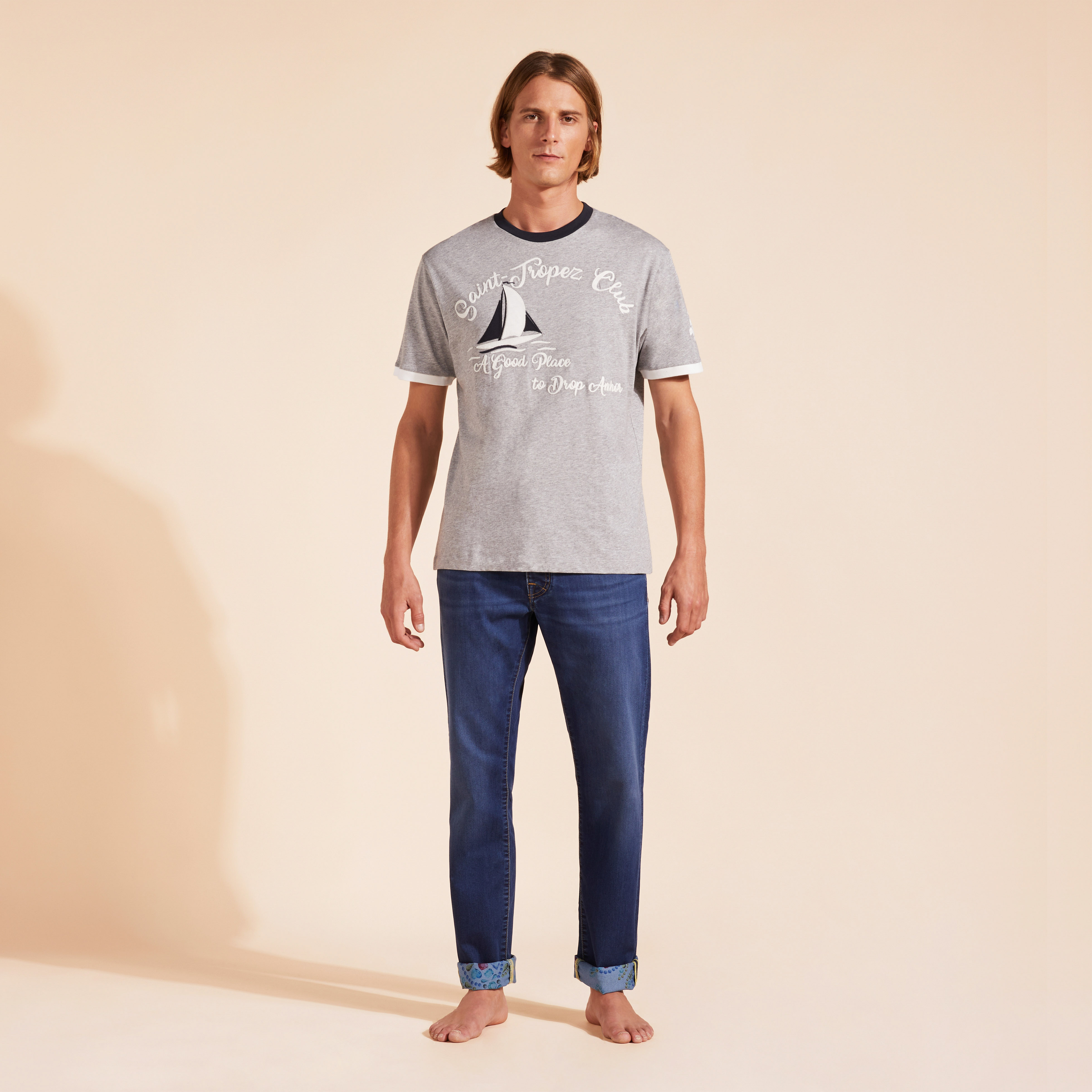 T-Shirt en Coton Homme Yarn Dye Sail