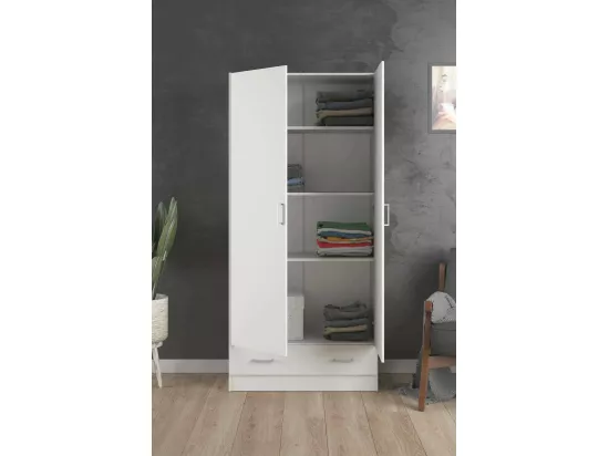 Garde-robe 2 portes Dsban, Meubles de chambre, Penderie de plain-pied, Placard à vêtements, 79x36 h170 cm, Blanc