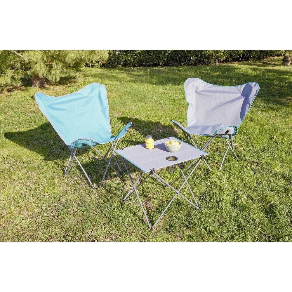 Chaise de camping pliable acier et polyester bleu