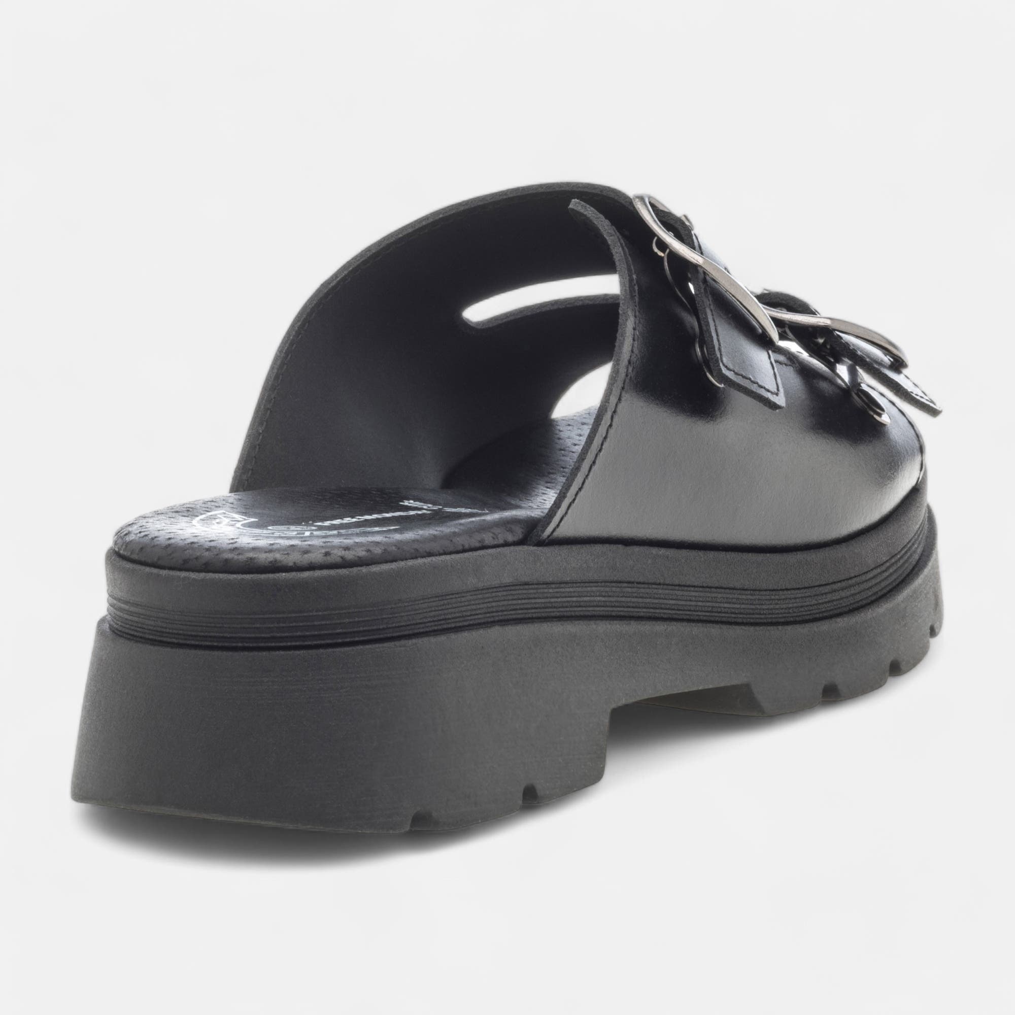Mules à talon compensé Femme en cuir noir