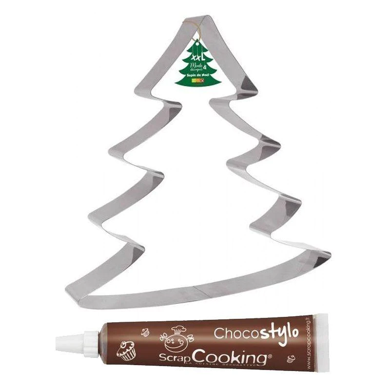 Découpoir à pâtisserie inox XXL Sapin + 1 Stylo chocolat Scrapcooking