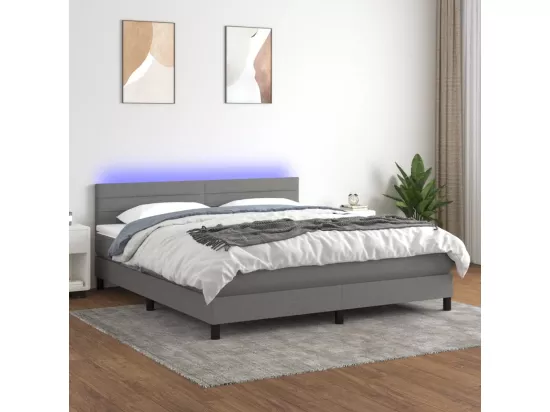 Sommier tapissier et matelas et LED Gris foncé 180x200 cm Tissu