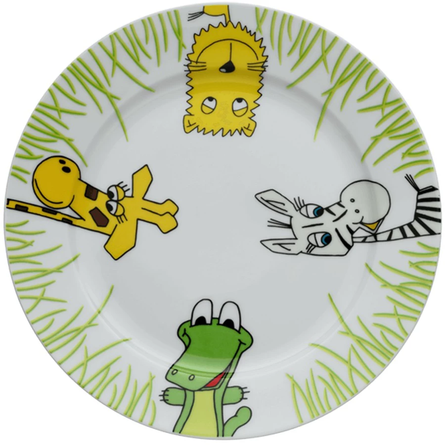 Schnullireich Geschenkset mit Namen Safari: WMF Kinderbesteck + Teller + Lätzchen 6-Teilig Silber