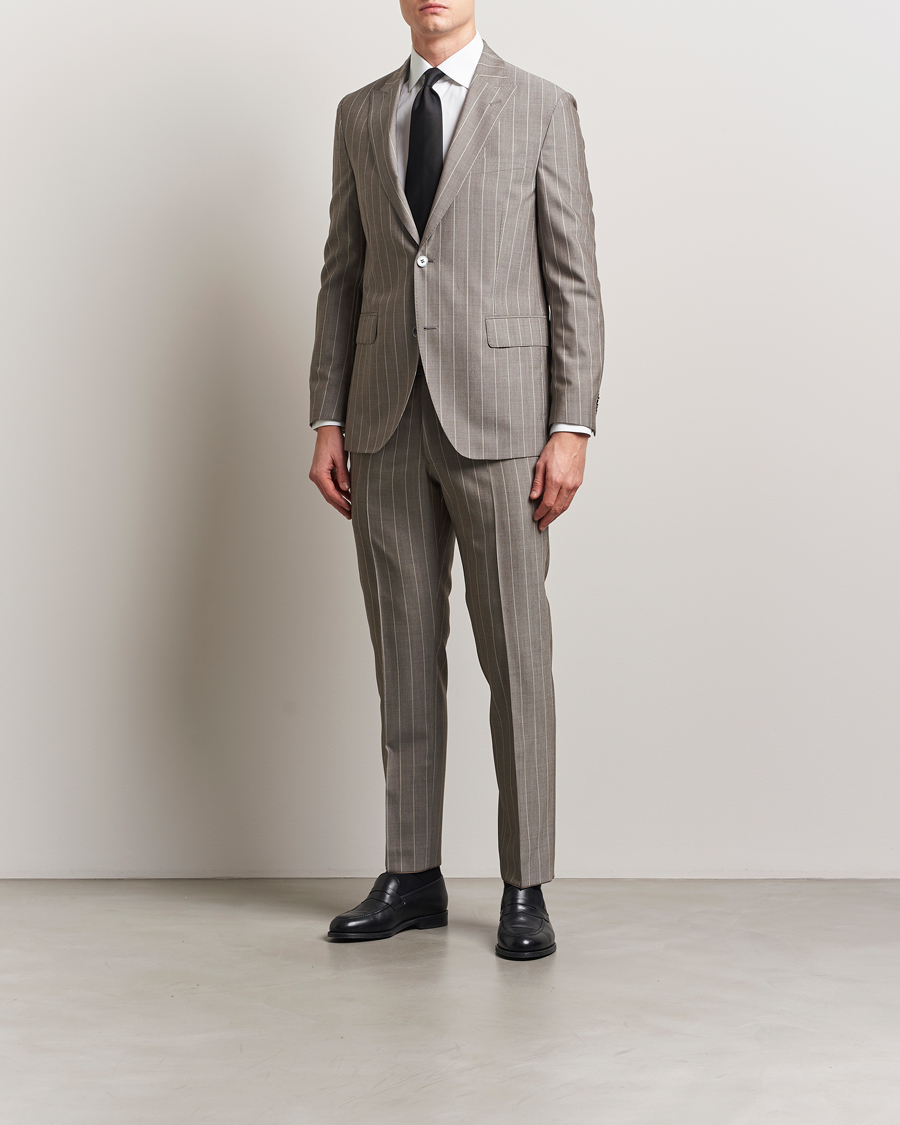 Oscar Jacobson Faron Striped Super 130s Wool Blazer Beige