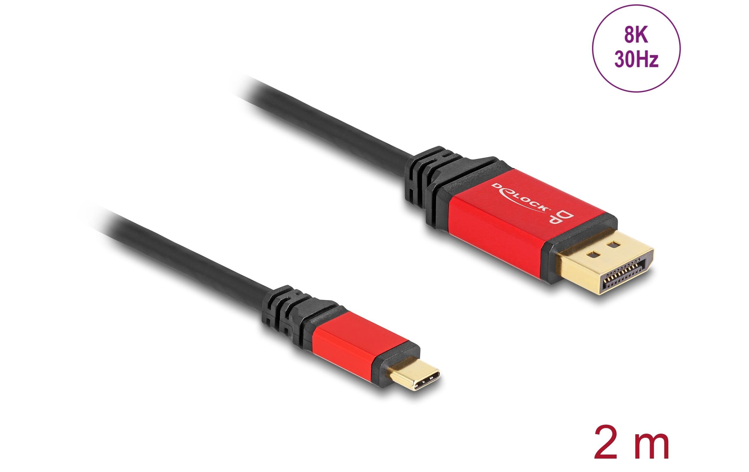 Kabel 8K 30Hz USB Type-C - DisplayPort, 2 mDelock USB Type-C zu DisplayPort Kabel (DP Alt Mode) 8K 30 Hz mit HDR Funktion 2 m rot