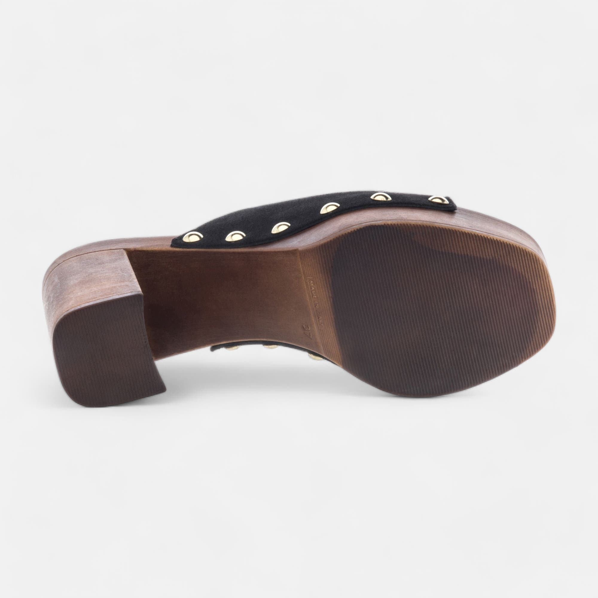 Chaussures semelle bois à talon Femme en cuir noir