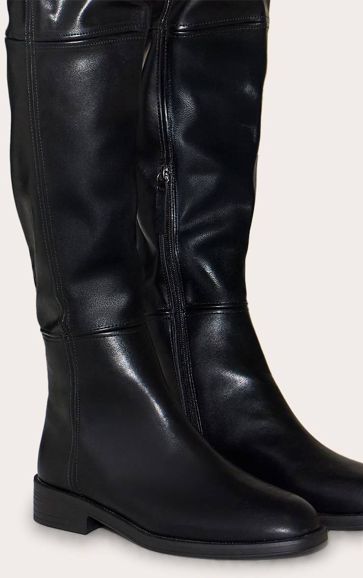 Noir Botte Haute Cavalière À Bout Rond En SYNTHÉTIQUE