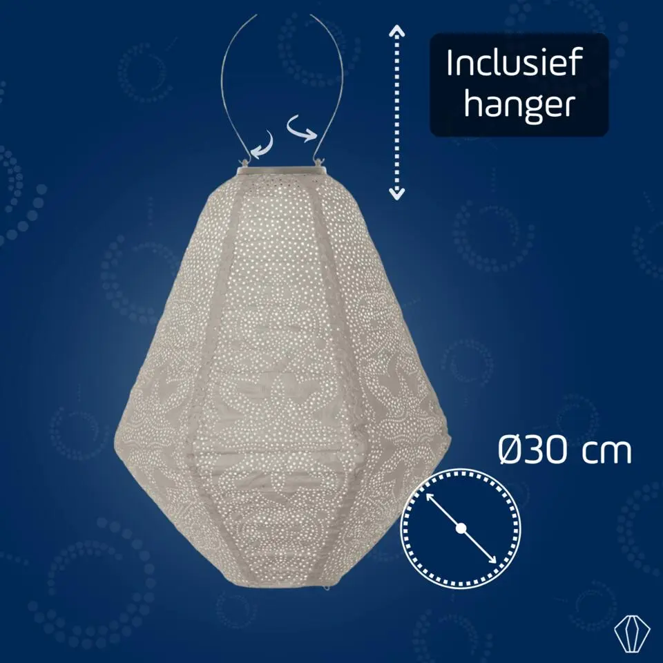 LUMIZ Solar Lampion Marrakesh Can - 30 cm - Licht Taupe