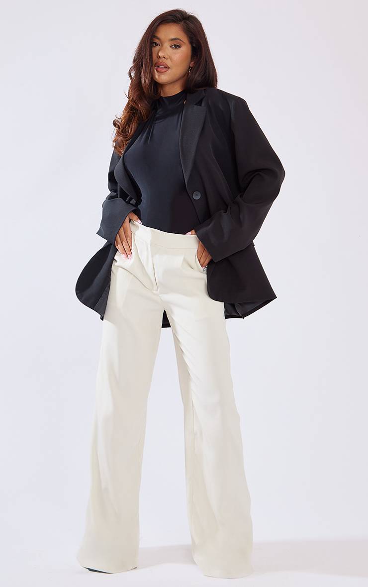 Noir Blazer Long Oversize À Ourlet Arrondi