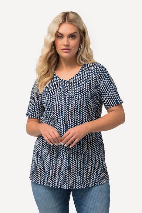 T-Shirt, Zierfalten, A-Linie, V-Ausschnitt, Halbarm