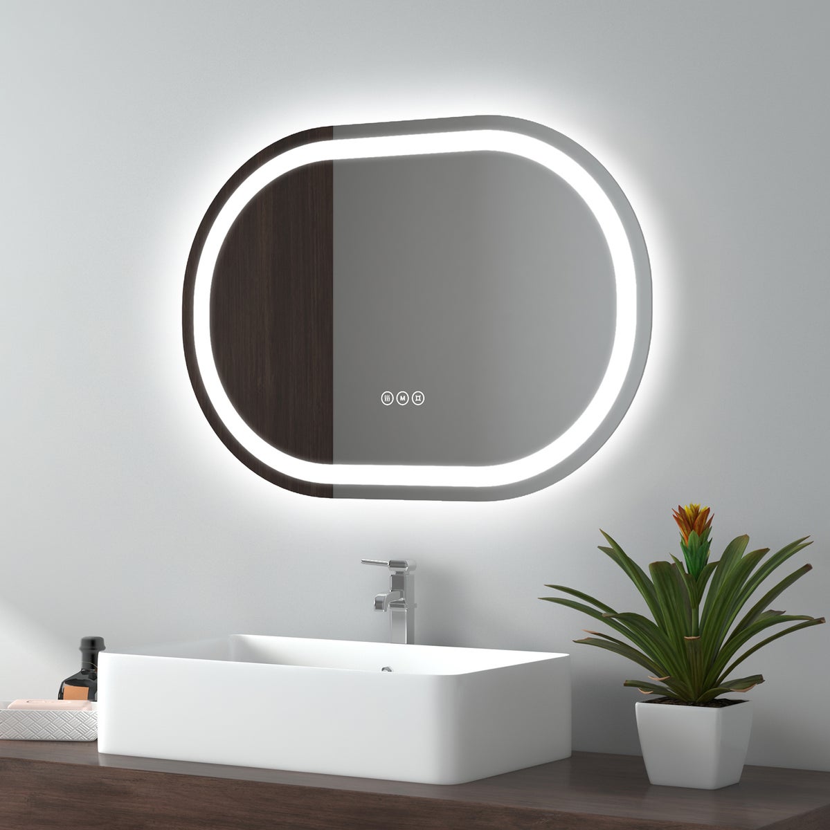 EMKE ovale badkamerspiegel met verlichting, 80x60cm, touchbediening + 3 lichtkleuren + anti-condens