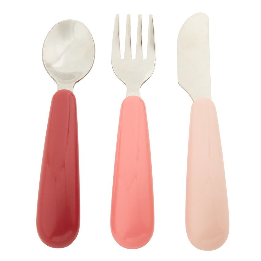 Set de 3 couverts Yummix en métal  - Rose - Ecru