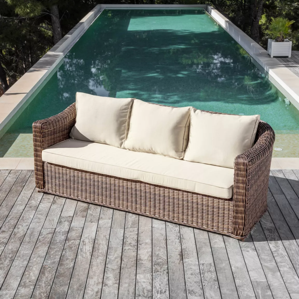 Salon de jardin en résine tressée 5 places 4 pcs Calvi Sepia et beige