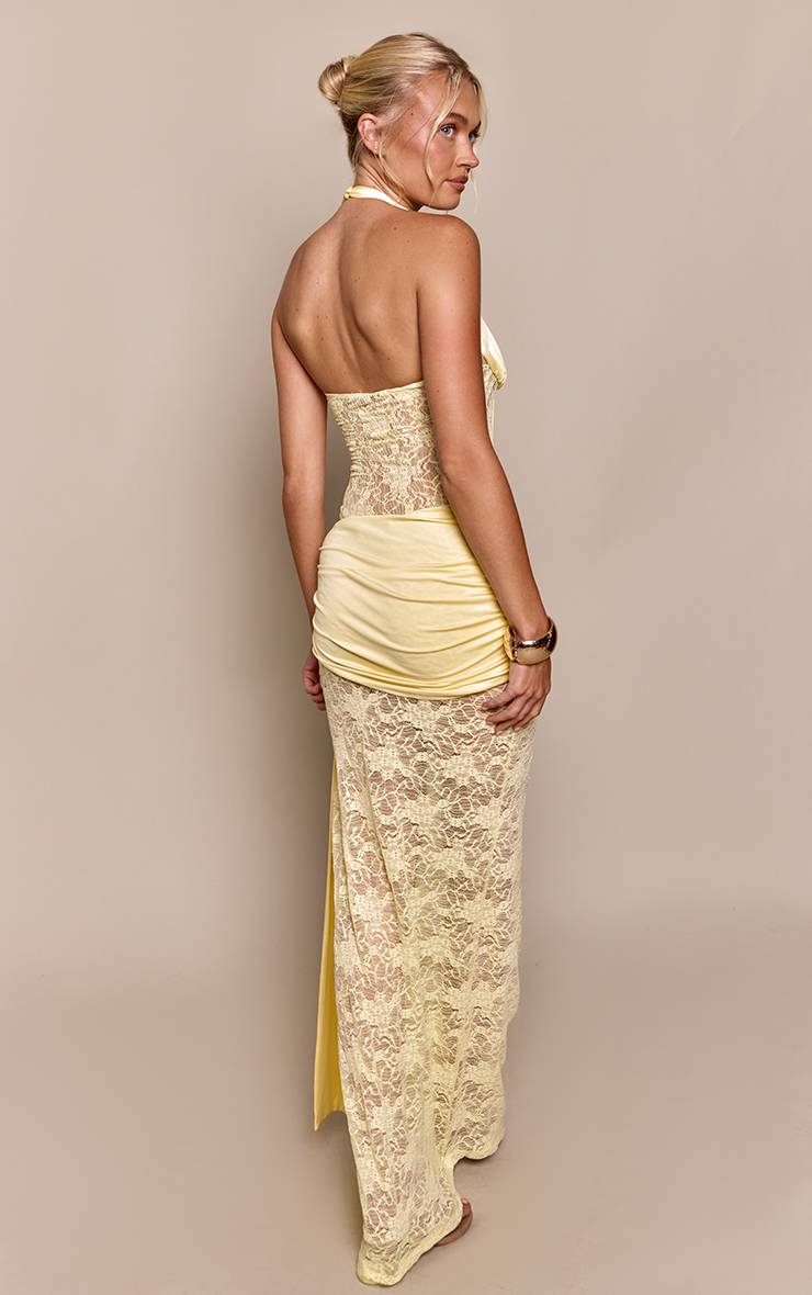 Jaune Jupe Longue Co-ord En Dentelle Avec Taille Froncée