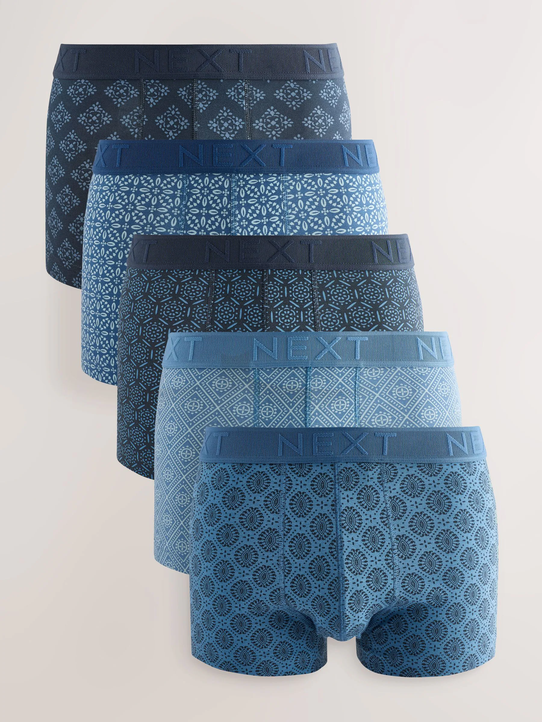Blauw geometrisch motief - Verpakking van 5 - 5 Hipsterboxershorts