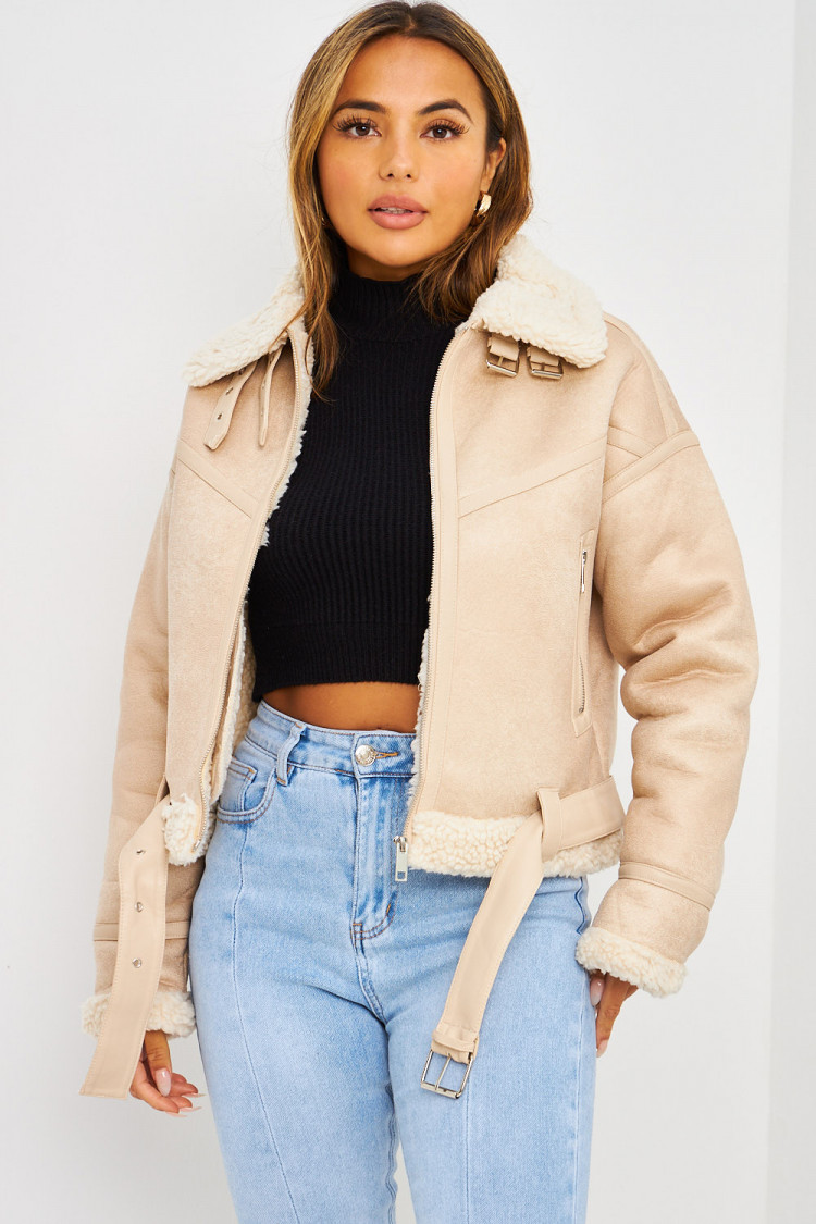 Bomber aviateur beige court peau de mouton