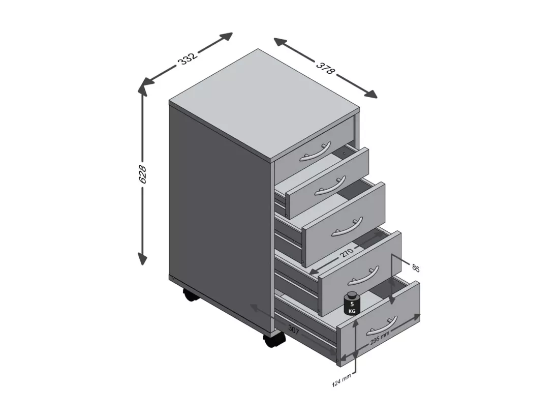 Caisson de Bureau 5 Tiroirs 