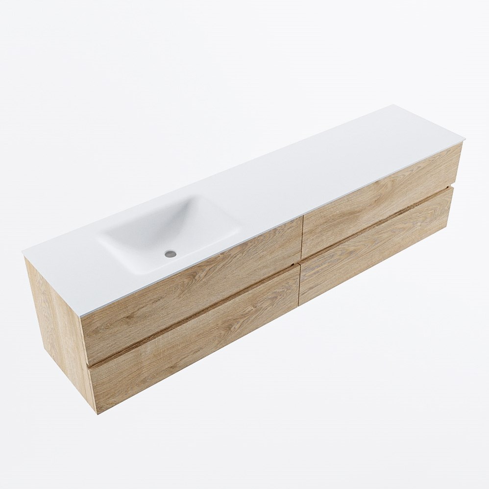 Mondiaz Vica XL badmeubel washed oak 4 lades 200cm met wastafel Cloud links zonder kraangat
