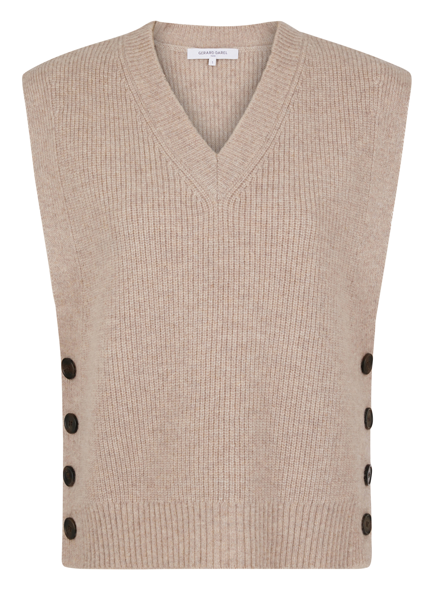 JULIETTA - Pull col V sans manches en laine | Beige