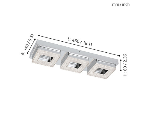 LED plafondlamp 3x4W 3x400 lm 3000K BxL 14x46 cm Fradelo chroom/helder/kristal
