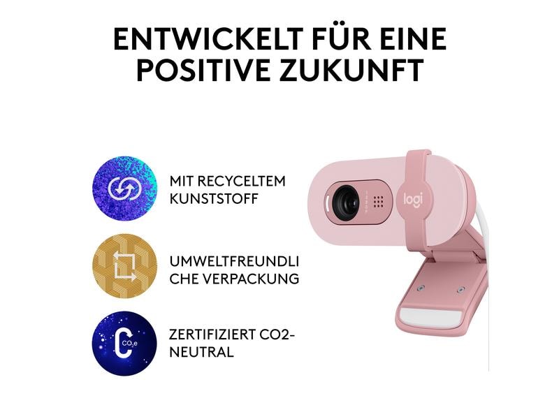Logitech Brio 100 Rosa Full HD-Webcam mit integrierter Abdeckblende