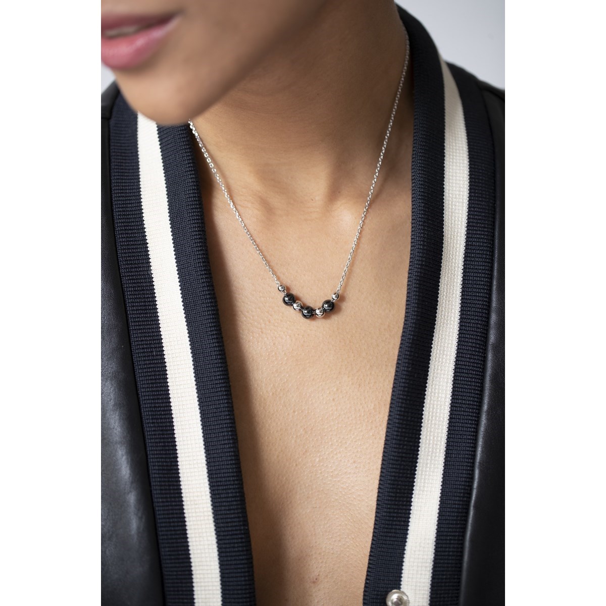 Collier mono-motif en Argent 925 millièmes et céramique - blanc brillant
