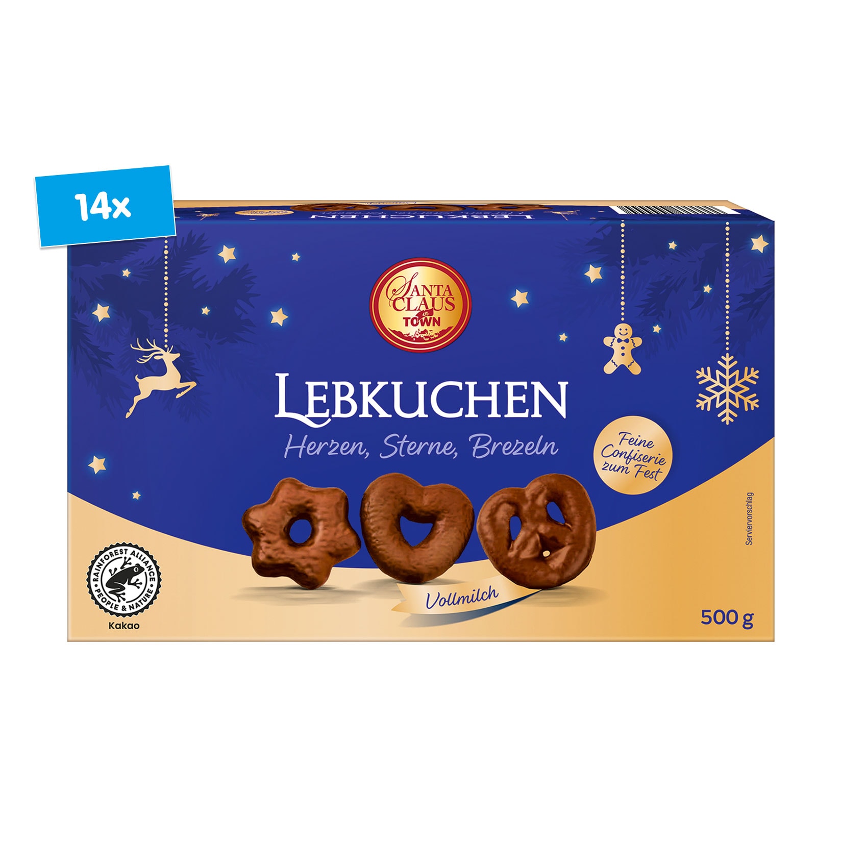 Santa Claus in Town Lebkuchen Vollmilch 500 g, 14er Pack