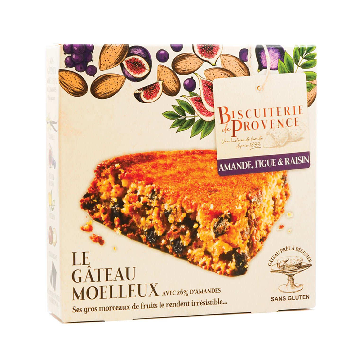 Gâteau moelleux amandes, figues et raisins – Sans gluten
