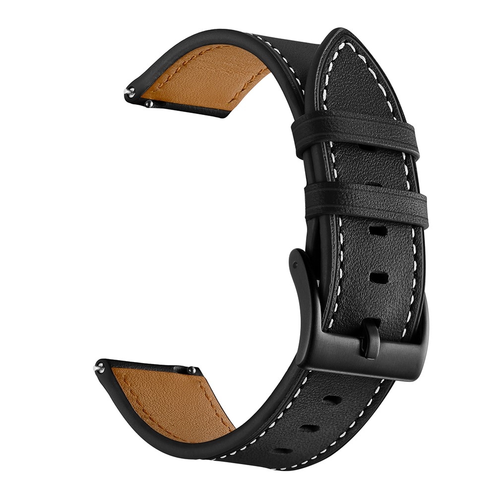 (Gr. M) Garmin Vivoactive 5 / 3 / Vivomove HR / Forerunner 645 Music Echtleder Ersatz Armband mit Dornschliesse (Gelenkumfang 160-220 mm) - Schwarz