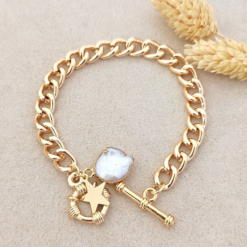 Bracelet - Laiton plaqué or & nacre - Blanc