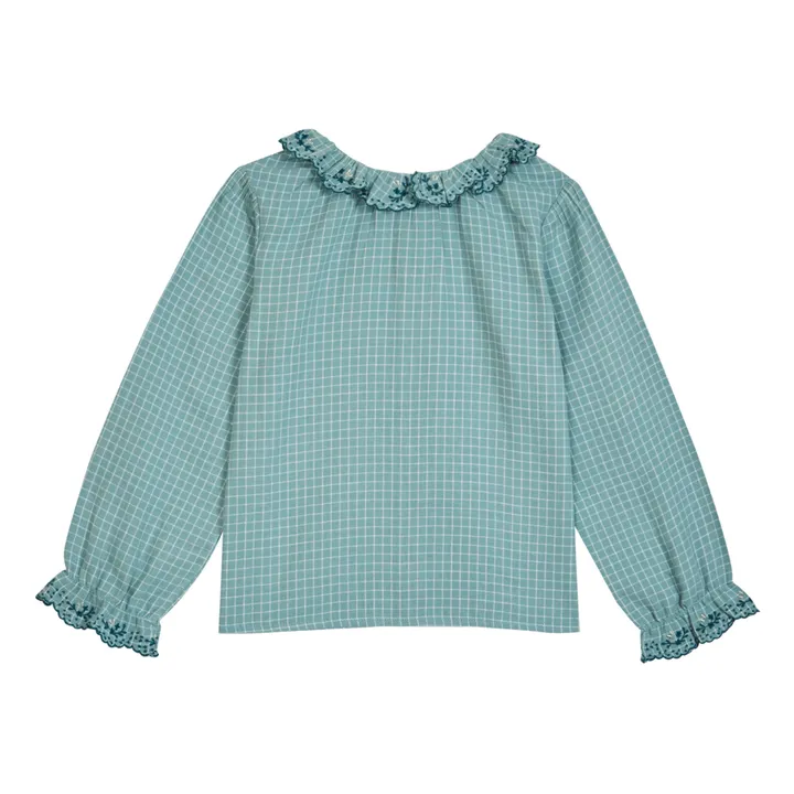 Emile et Ida Blouse Vichy Col Brodé Main | Bleu