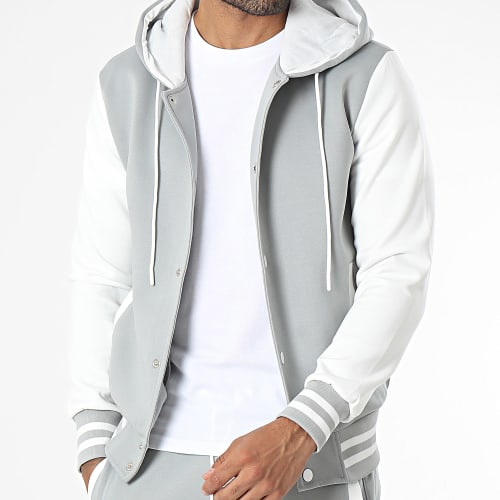Ensemble Veste Boutonnée Et Pantalon Cargo Gris Blanc