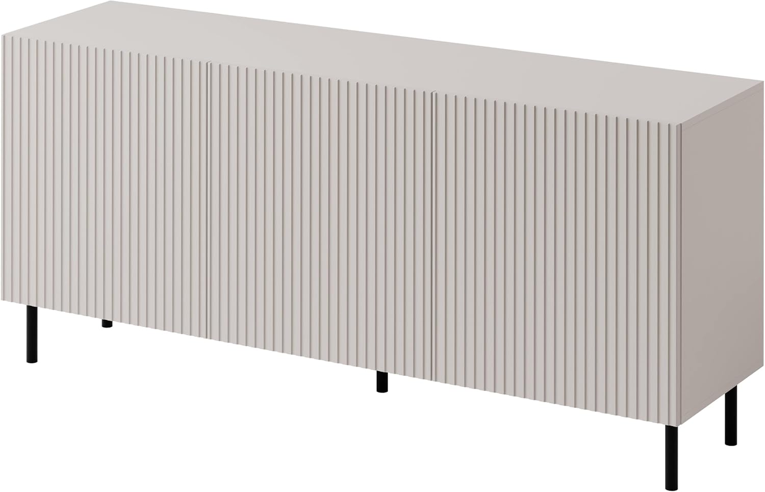 Mirjan24 Kommode Arypot 3D mit 3 Türen, gefräster Front, Griffloses System, Metallfüße, Highboard, Anrichte, Sideboard, Mehrzweckschrank, Wohnzimmerschrank (Cashmere)