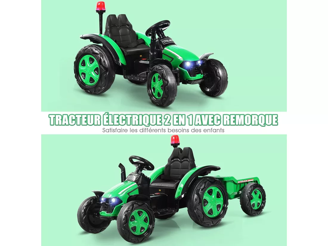 Tracteur Electrique enfants avec Télécommande 2.4G,12V 7AH, Vitesse : 3-8 km/h , MP3, Port USB pour Enfants de 3 à 8 Ans Vert